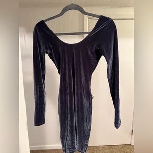 Dark blue velvet low back mini dress